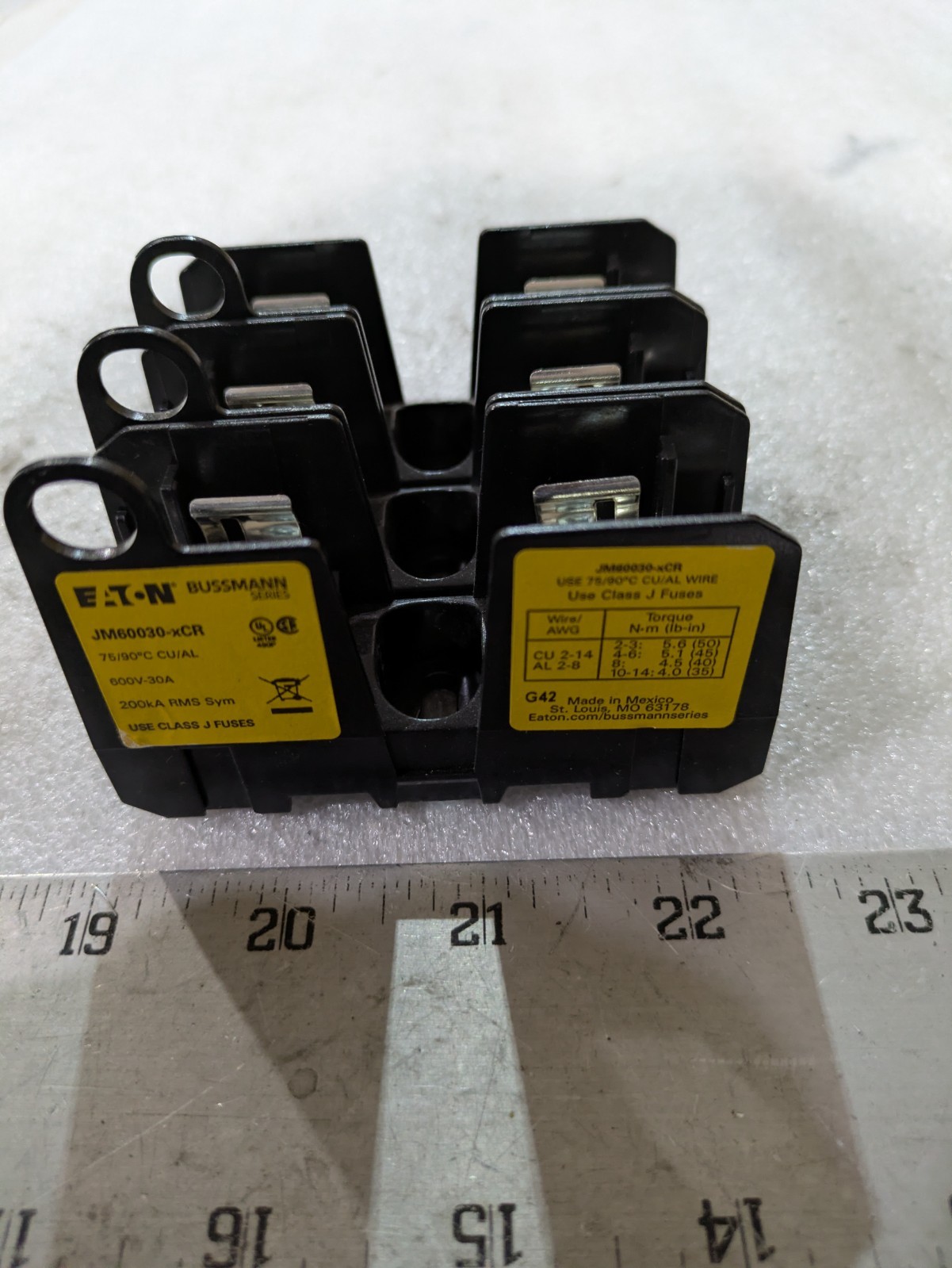 Bussmann JM60030-3CR Modular Fuse Block 3 Pole 30A 600V Class J Industrial OEM