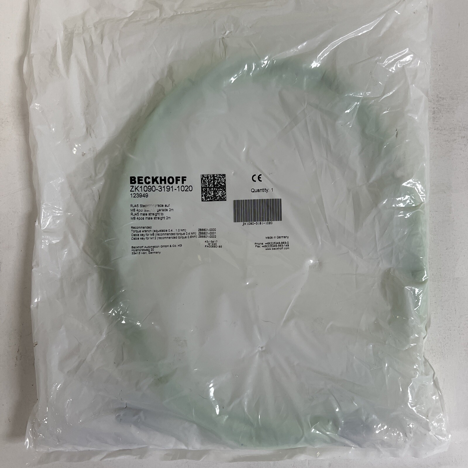 Beckoff ZK1090-3191-1020 2m Length Genuine Germany New