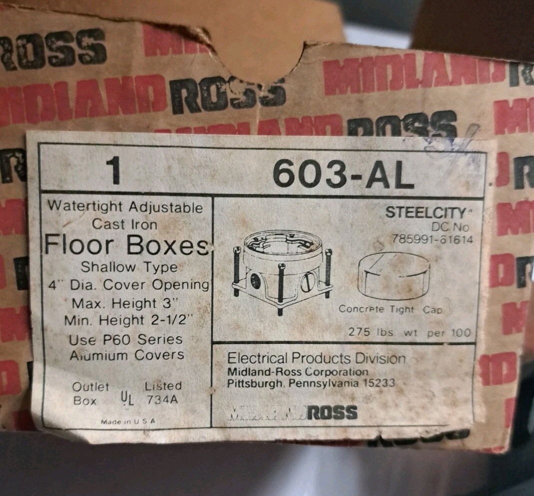 Midland Ross 603-AL single-gang flush-service cast-iron floor box