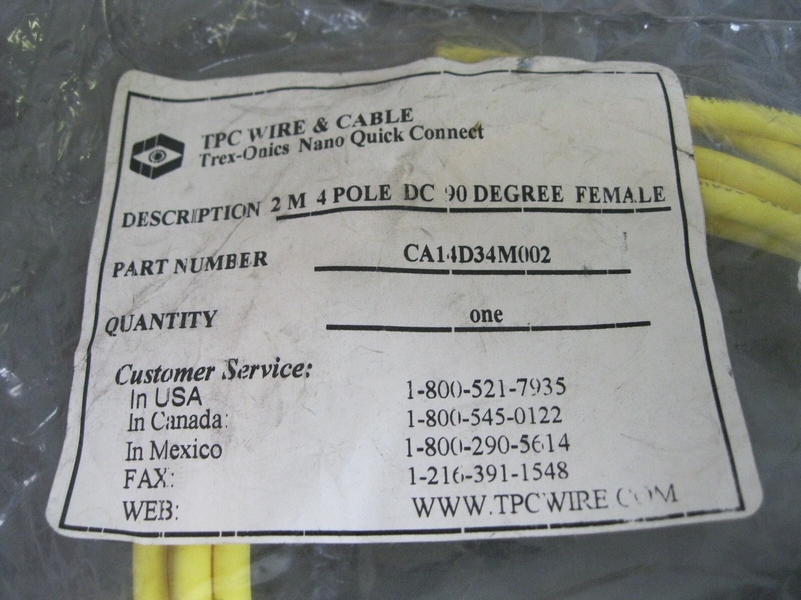 TPC Wire CA14D34M002 Cable 2M 4P