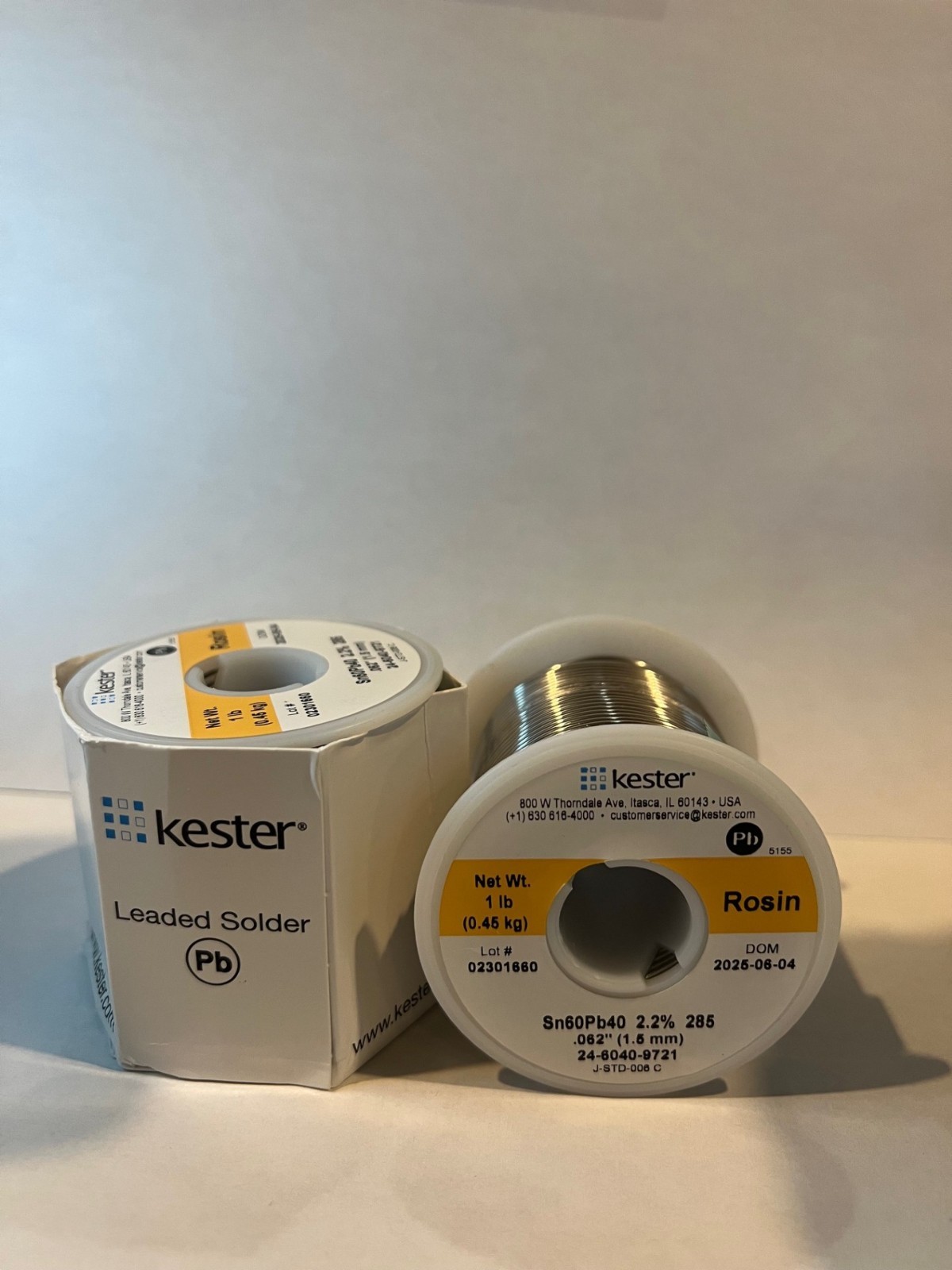 Kester 24-6040-9721, 0.062″ Solder Wire 60/40 SnPb RMA 285 Flux, 1lb Spool, USA