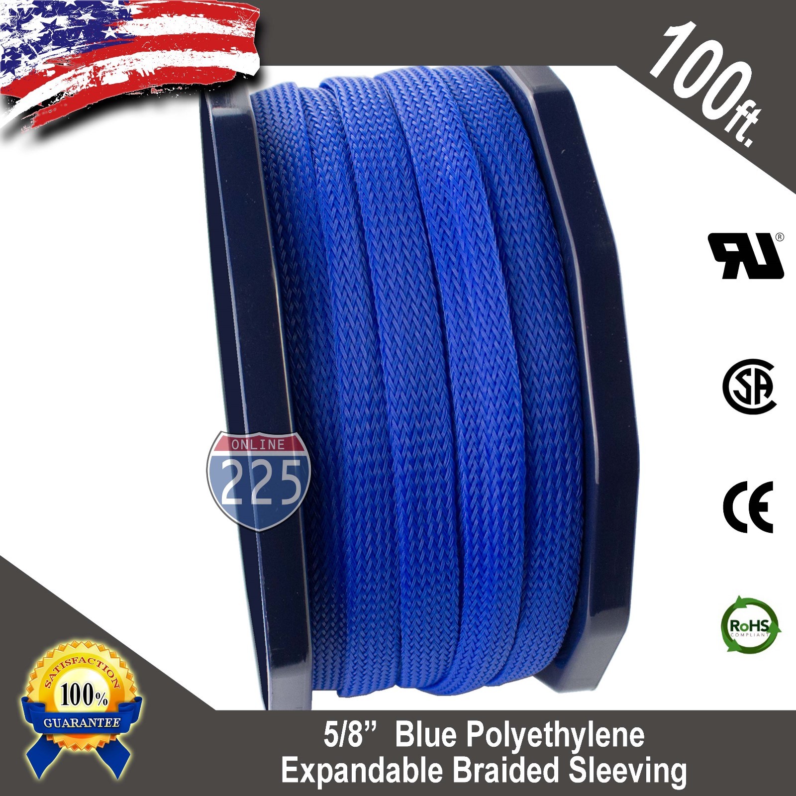 100 FT. 5/8″ Blue Expandable Wire Cable Sleeving Sheathing Braided Loom Tubing