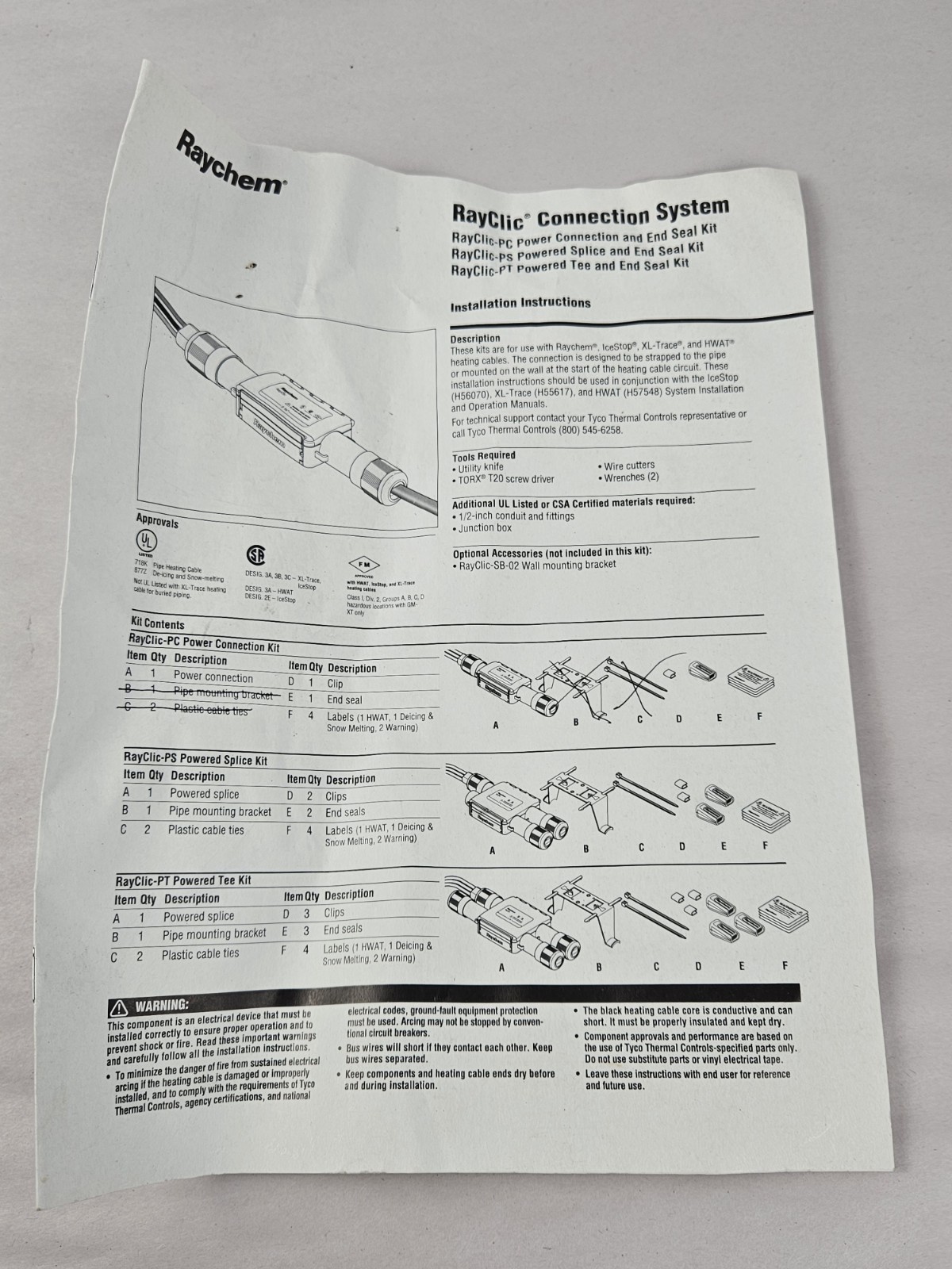 Raychem Rayclic-PC 233053-000 Power Connection Kit w/ End Seal Incomplete