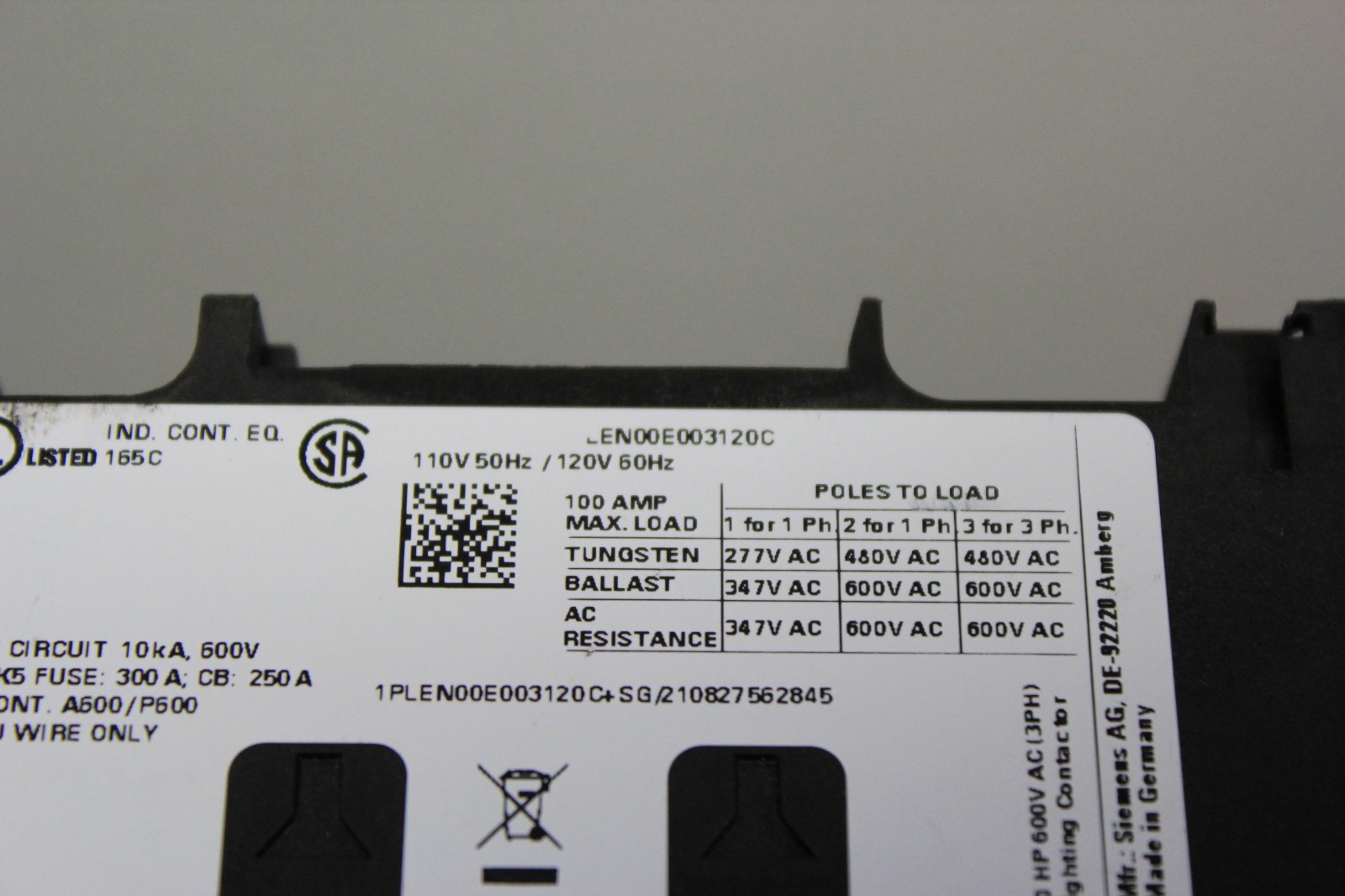 SIEMENS SIRIUS CONTACTOR MOTOR STARTER LEN00E003120C
