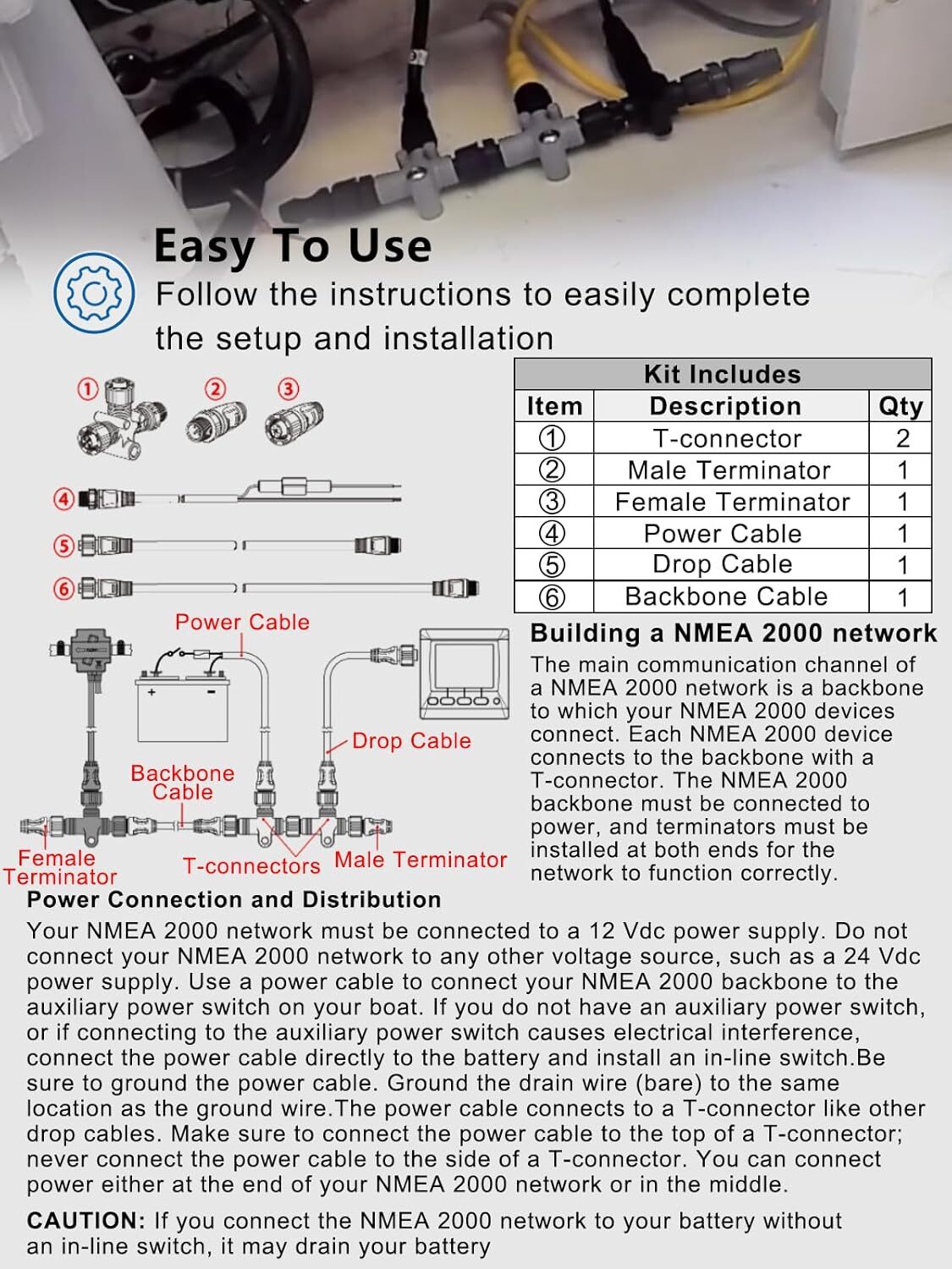 For Garmin NMEA 2000 Starter Kit N2K Network Cable Drop/Power/Backbone/Connector