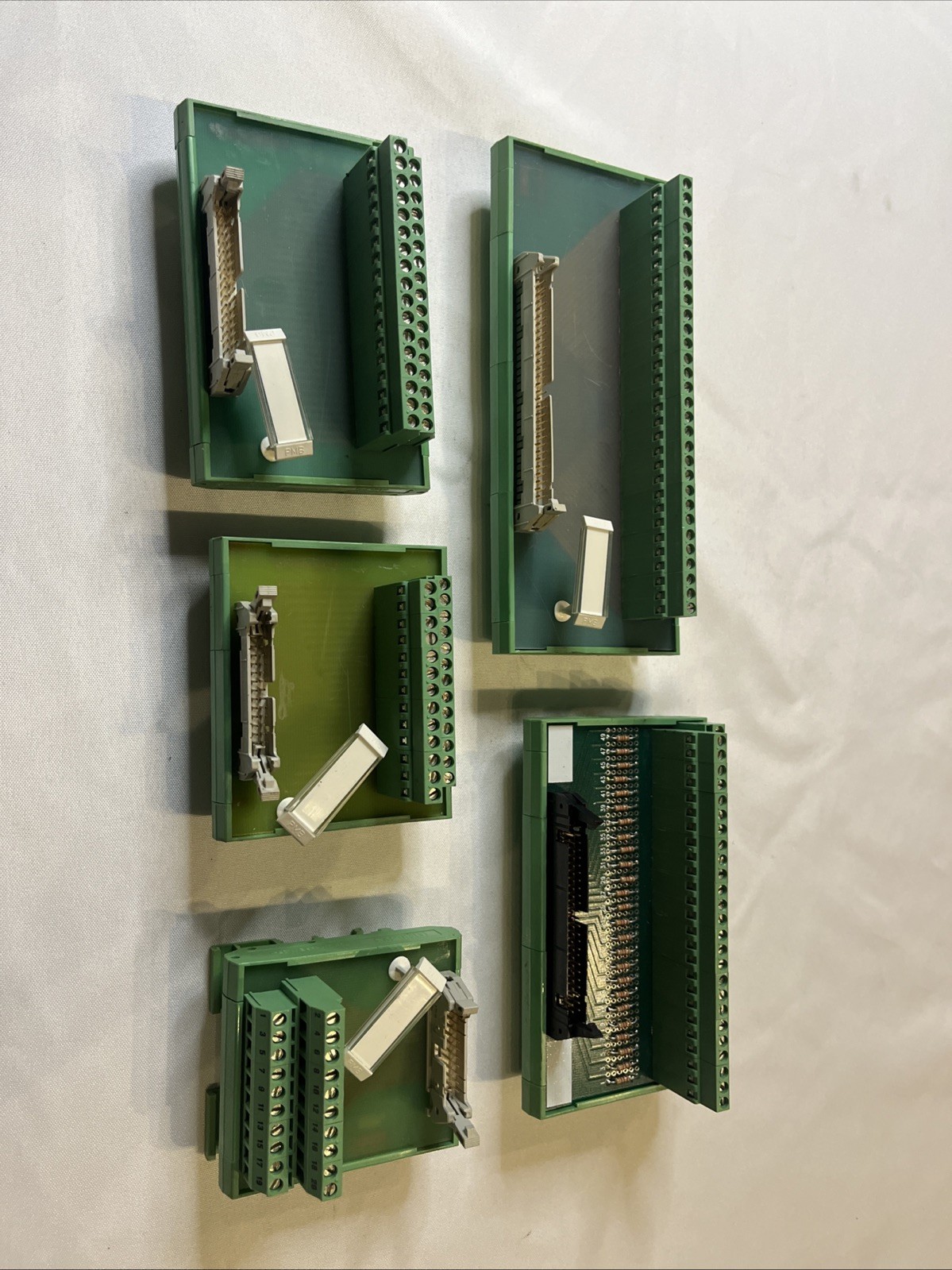 Lot of 5 DIN Rail Ribbon Cable Breakout Boards Terminal I/O Interface Modules