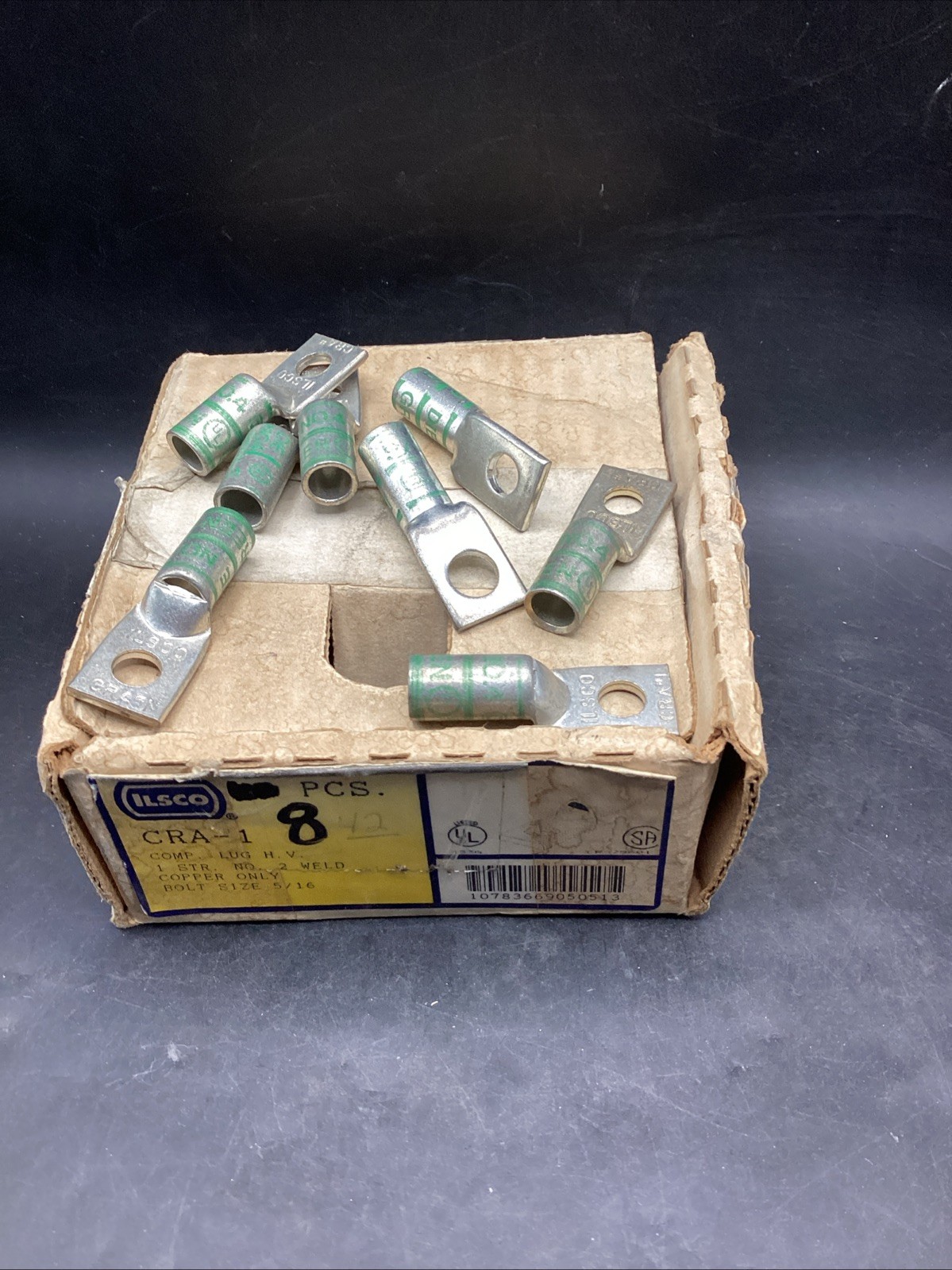 Box Of 8 Ilsco CRA-1 Compression Lug No.2 Green 5/16 hole