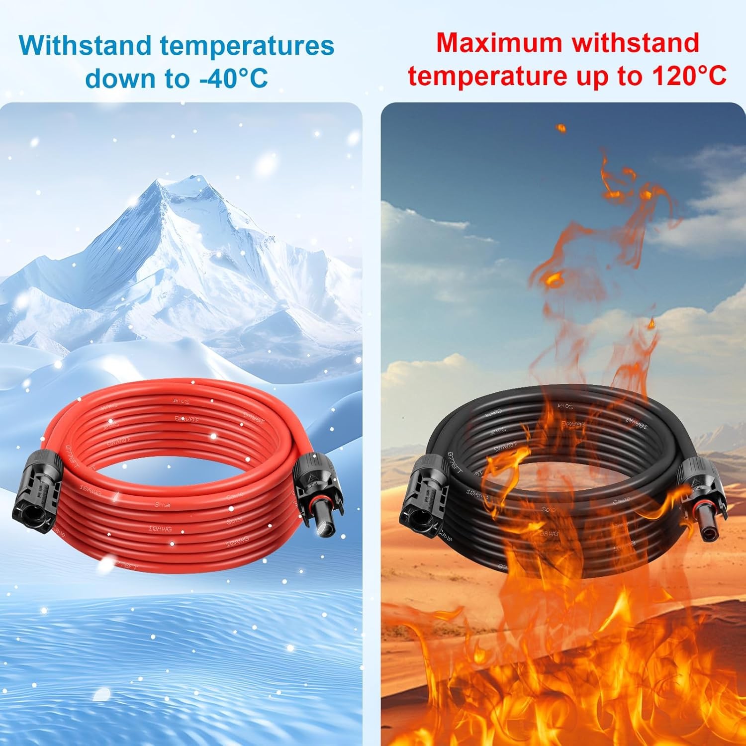 Solar Panel Extension Cable – 10AWG 50FT Solar Wire with Waterproof Male & Femal