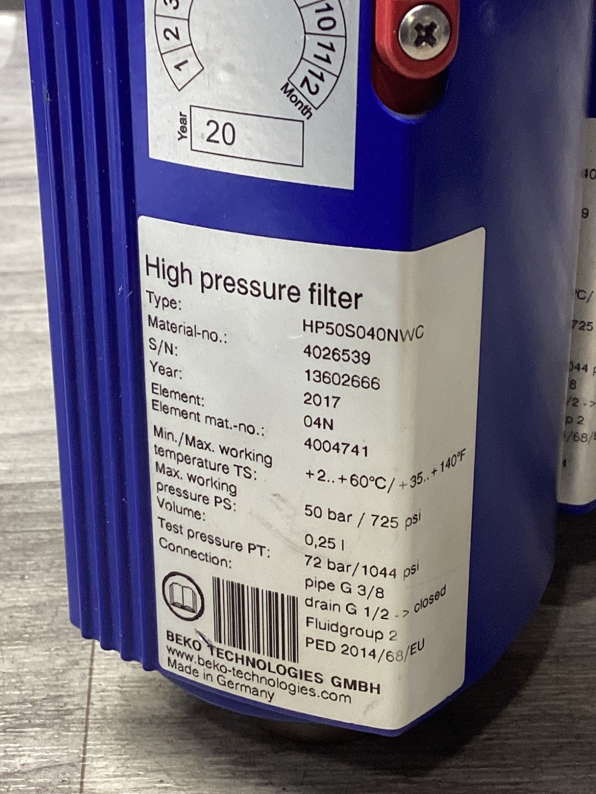 BEKO HP50S040NWC / HP50S040AWC HIGH PRESSURE FILTER #111B134PR3