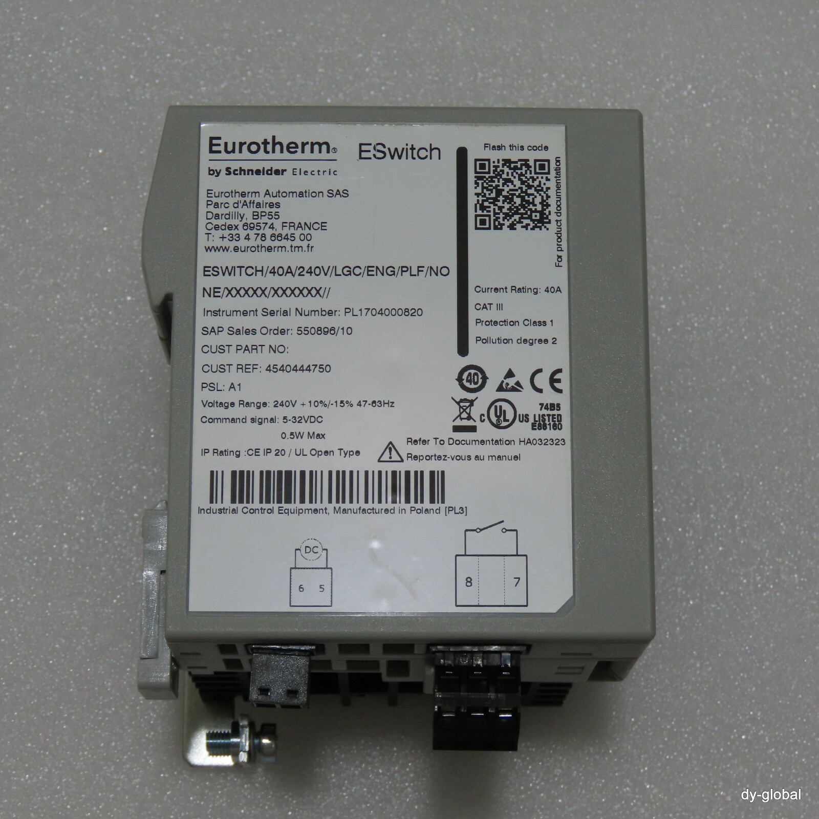 SCHNEIDER EUROTHERM Used ESWITCH/40A/240V/LGC/ENG/PLF/NONE/ ELEC-I-1605=9C28