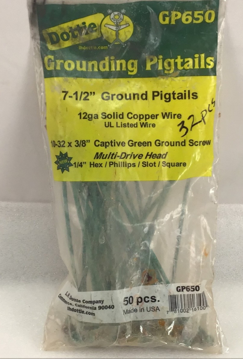 Dottie GP650 7-1/2″ Ground Pigtails 12 Ga Solid Copper Wire, Lot of 32 w/ Screw