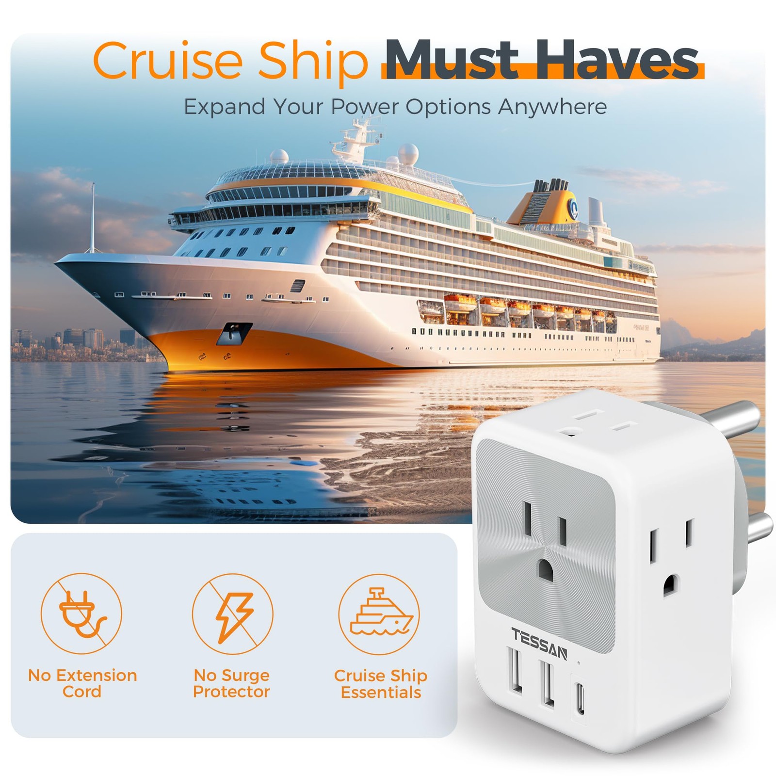 TESSAN US to India Plug Adapter 2 Pack Type D Travel Adapter 4 Outlets