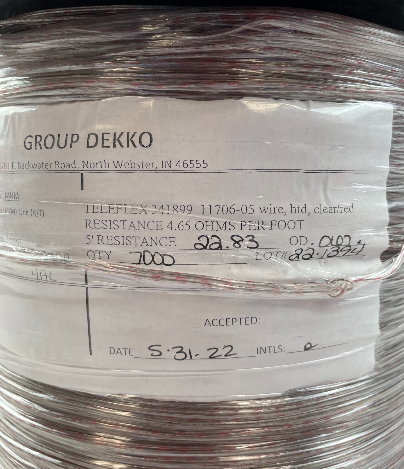 Teleflex 341899 11706-5 Wire htd Clear Red 4.65 Ohms Per Ft 7000 Feet