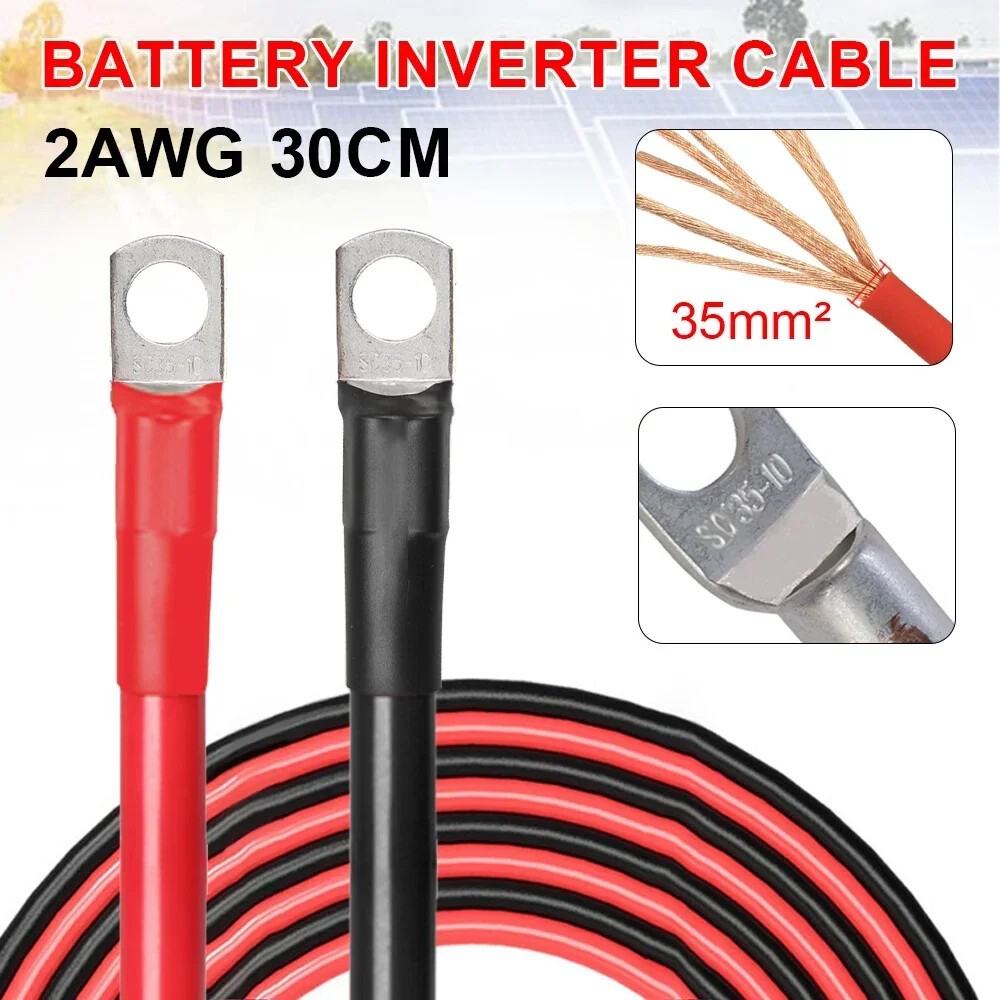 2 / 4 PCS 2AWG Copper Battery Cable Wire with Lugs Auto Marine Inverter RV Solar