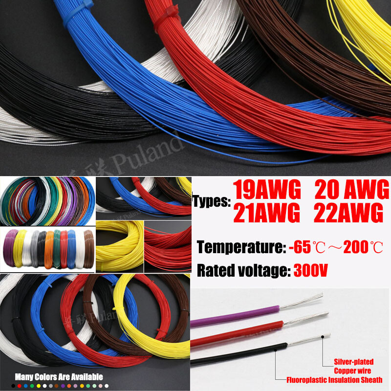 19AWG~22AWG PTFE Silver-plated Copper Stranded Electrical Wire Cable Audio Wire