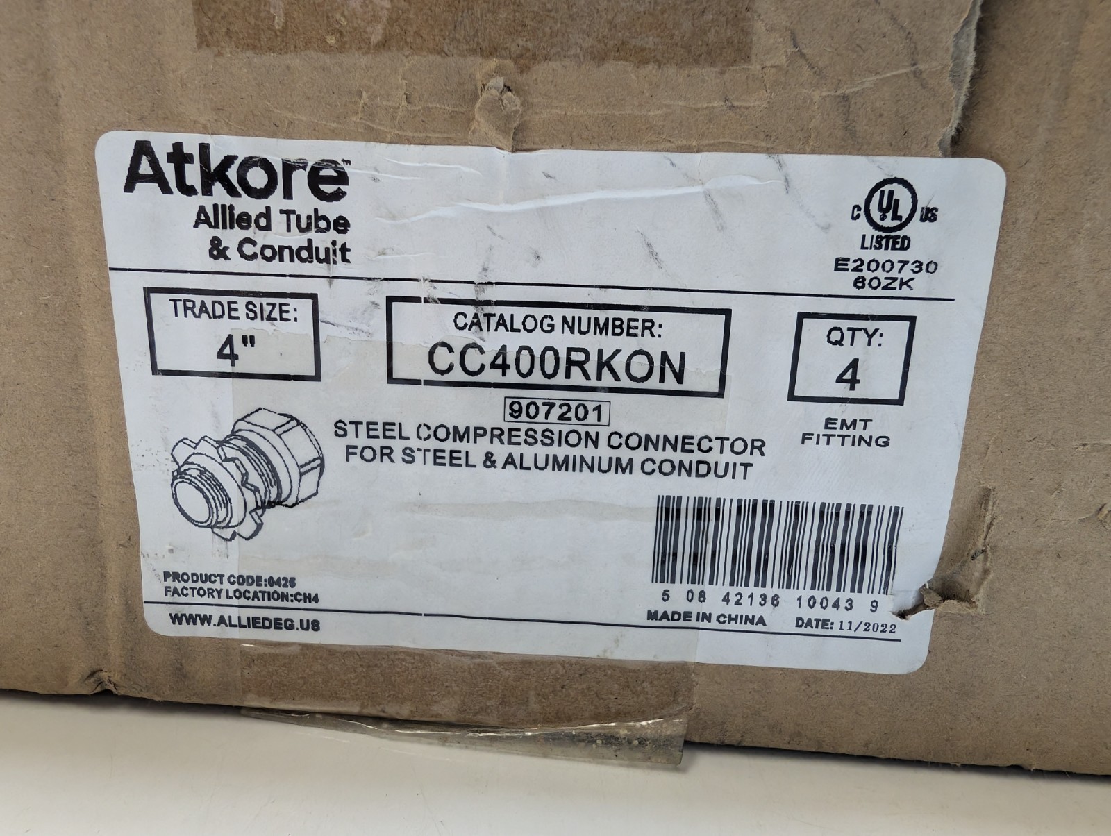 ALLIED CC400RKON Steel Compression EMT Connector 4″ (box of 4)