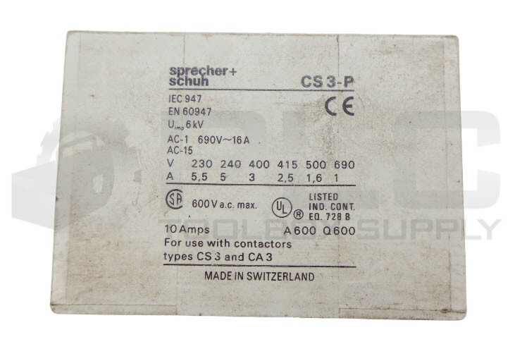 SPRECHER + SCHUH CS3-P CONTACT BLOCK 690VAC 16A CS3-P-31
