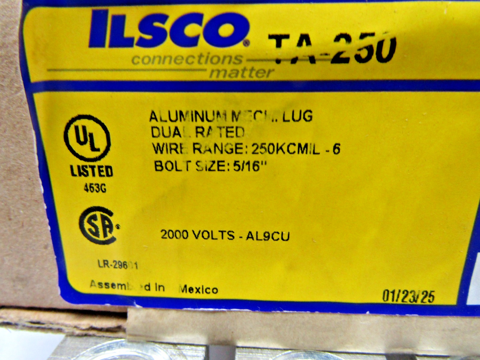 ✌️4) NEW ILSCO TA250 ALUM. MECHANICAL LUGS 250KCMIL-6 BOLT SIZE 5/16″ LOT OF 4
