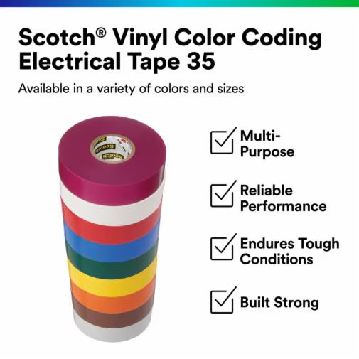 5 Rolls Scotch 3M 35 Vinyl Color Coding Electrical Tape 3/4″x66′ Choose Color