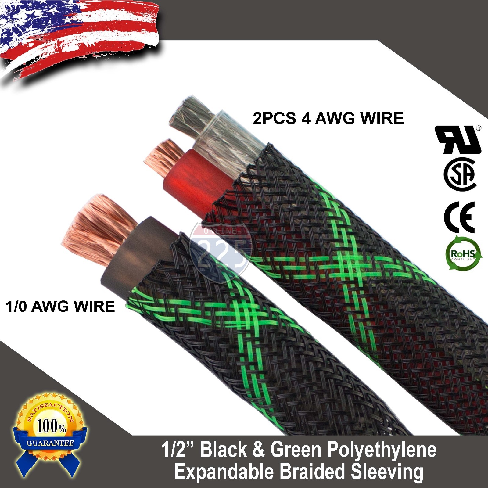 20 FT 1/2″ Black Green Expandable Wire Sleeving Sheathing Braided Loom Tubing US