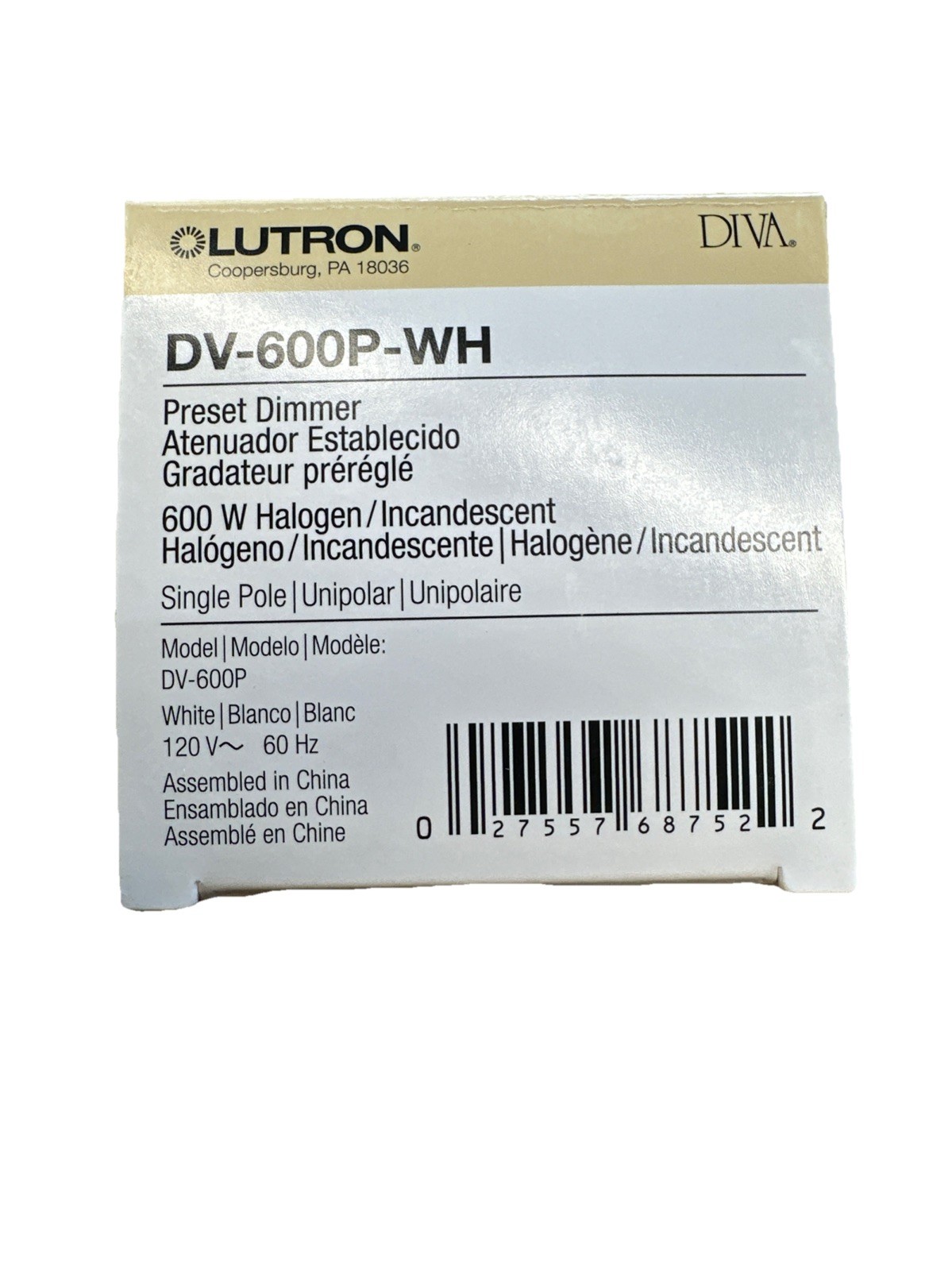 🔴Lutron DV-600P-WH Diva 600W Incandescent / Halogen Single Pole Dimmer‼️White