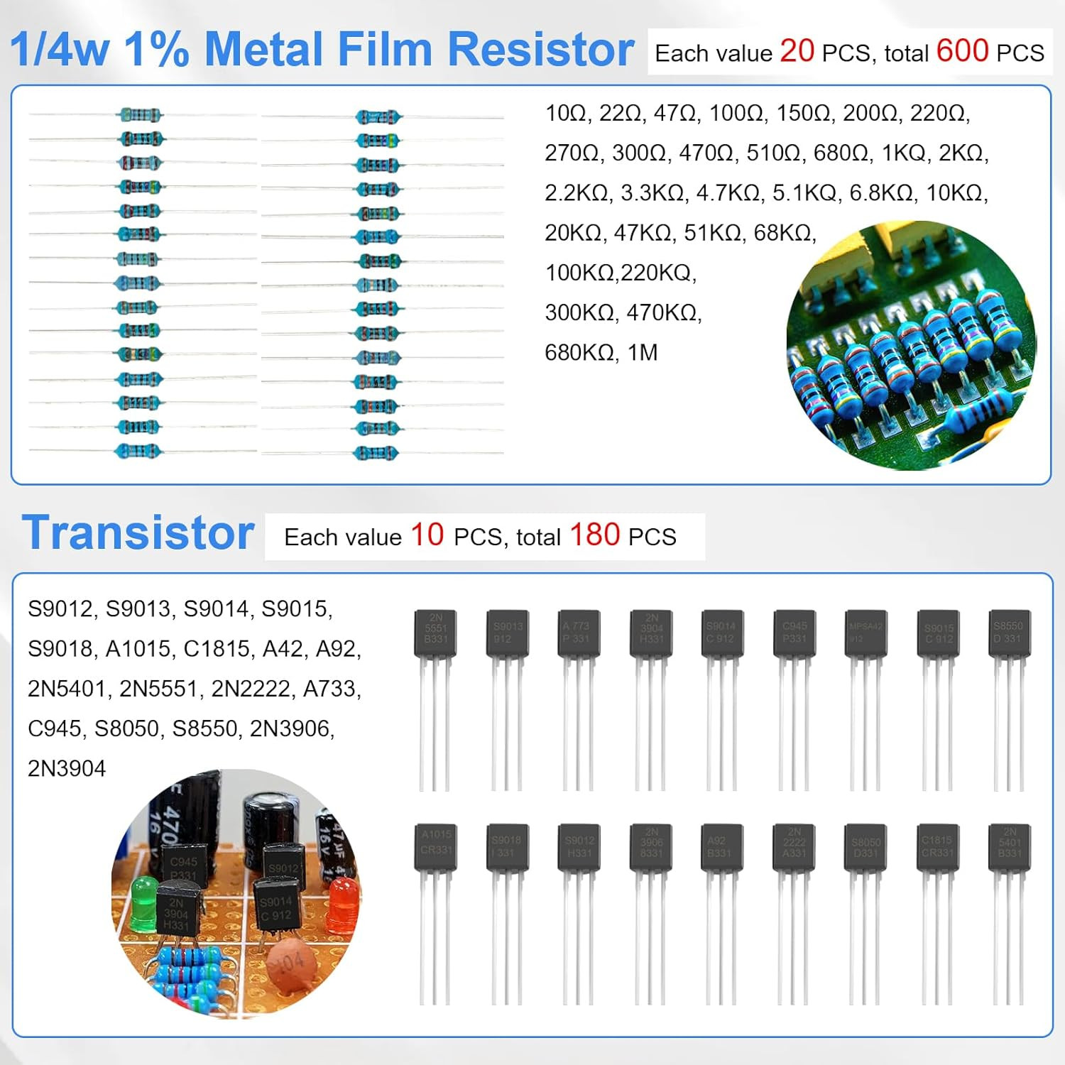 Electronic Component Kit, 1628 Pcs DIY Electronics Kit with LED Diodes, Diodes,