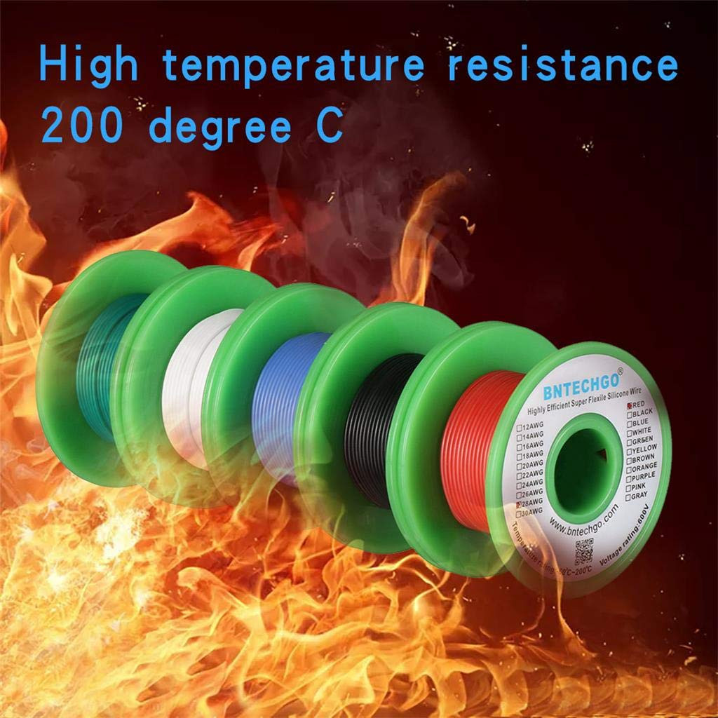28 Gauge Silicone Wire Kit Red Black White Blue and Green Each 25Ft 28