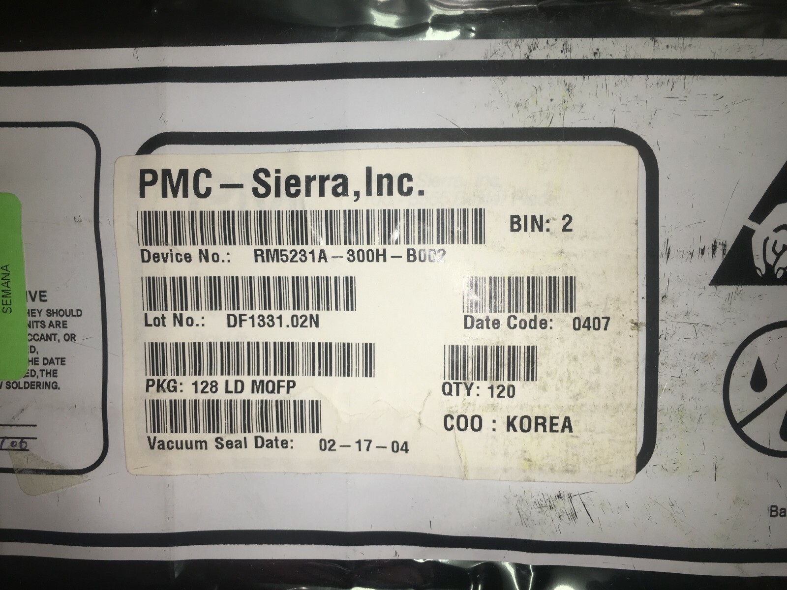 RM5231A-300H, PMC-SIERRA, Microprocessor, 64-Bit, 300MHz, CMOS, PQFP128
