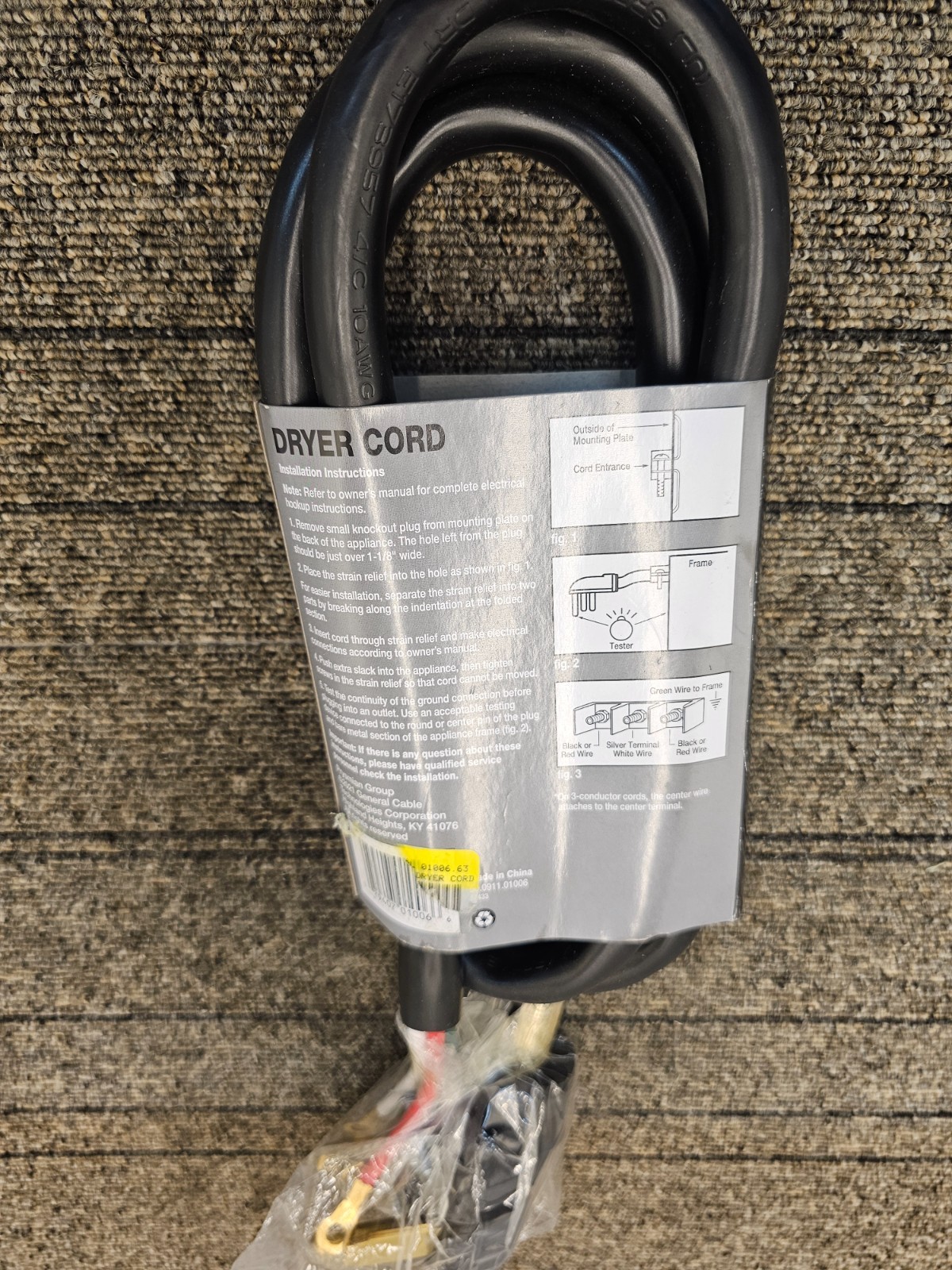 CAROL 01006.63.01 DRYER CORD 6 FEET 4 CONDUCTOR GROUNDED