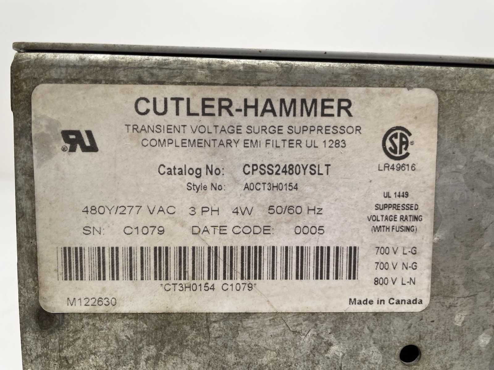 Cutler Hammer CPSS2480YSLT Transient Voltage Surge Suppressor, 3PH, 4W, 480/277V