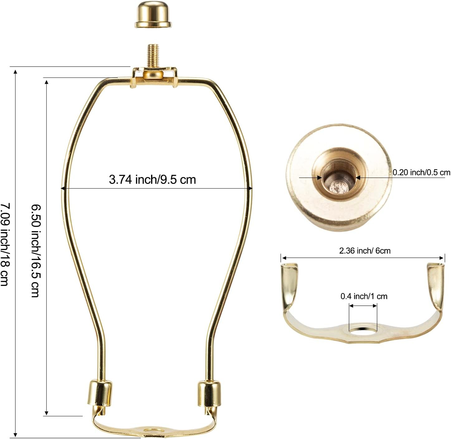 7 Inch Lamp Harp Kit Polished Brass 3/8 Inch Saddle Base Holes Light Duty Pack 2