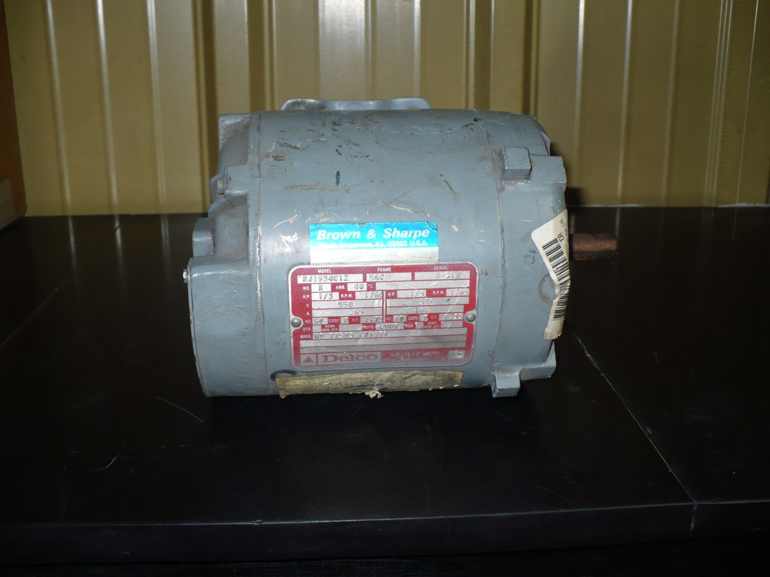 1 pc. Delco 3 Phase AC Motor, 2J1934C1Z, 56C Frame, 1/3HP, 1760 RPM, New