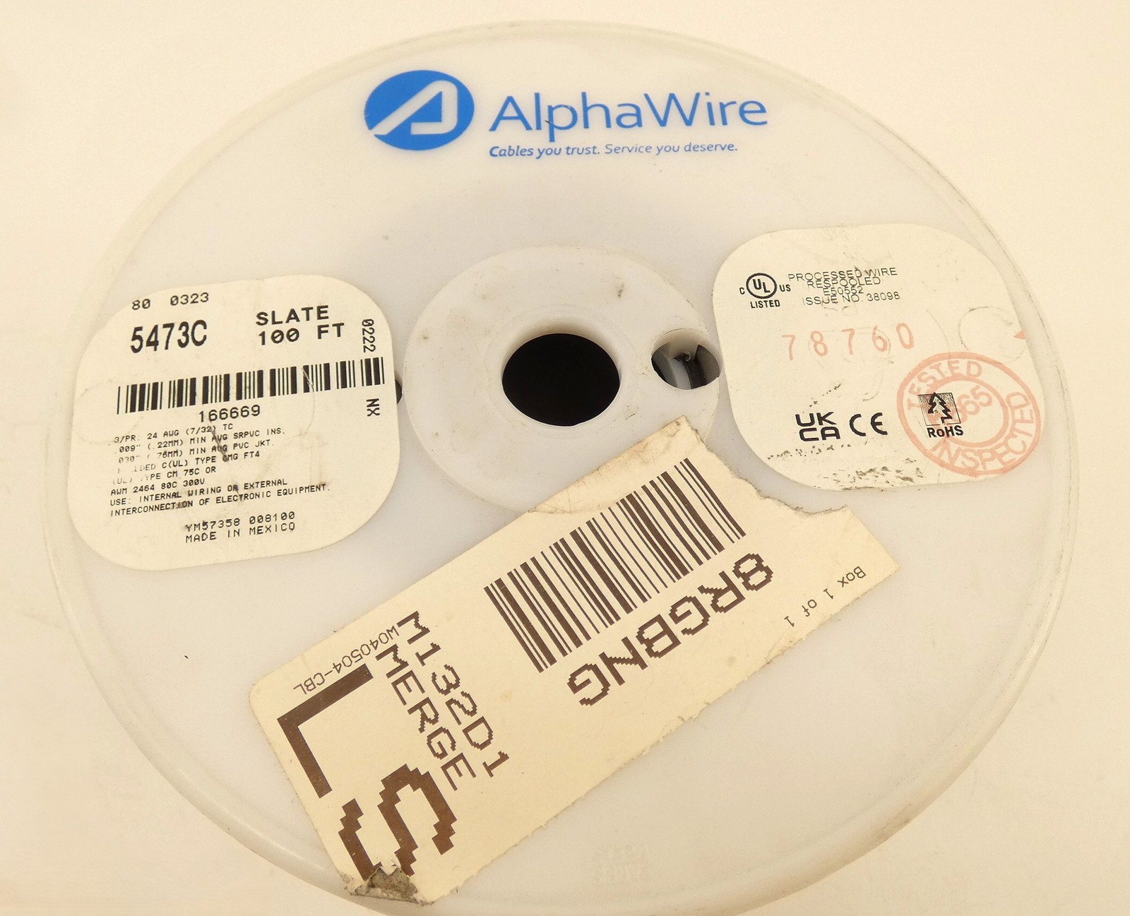 Alpha Wire 5473C Slate Cable 300V 24AWG Length Unknown – NEW Surplus!