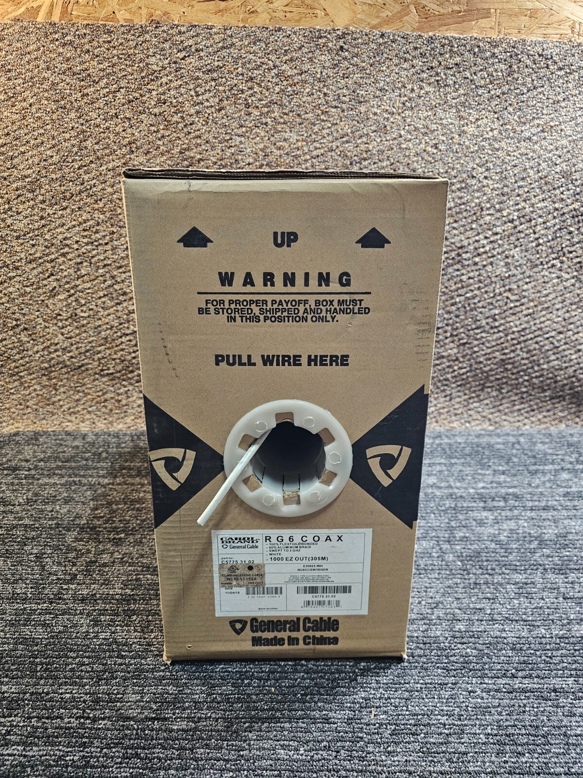 Carol C5775.31.02 1000 ft 1C/18 Rg6/U CM Cable Copper Clad Steel Conductor White