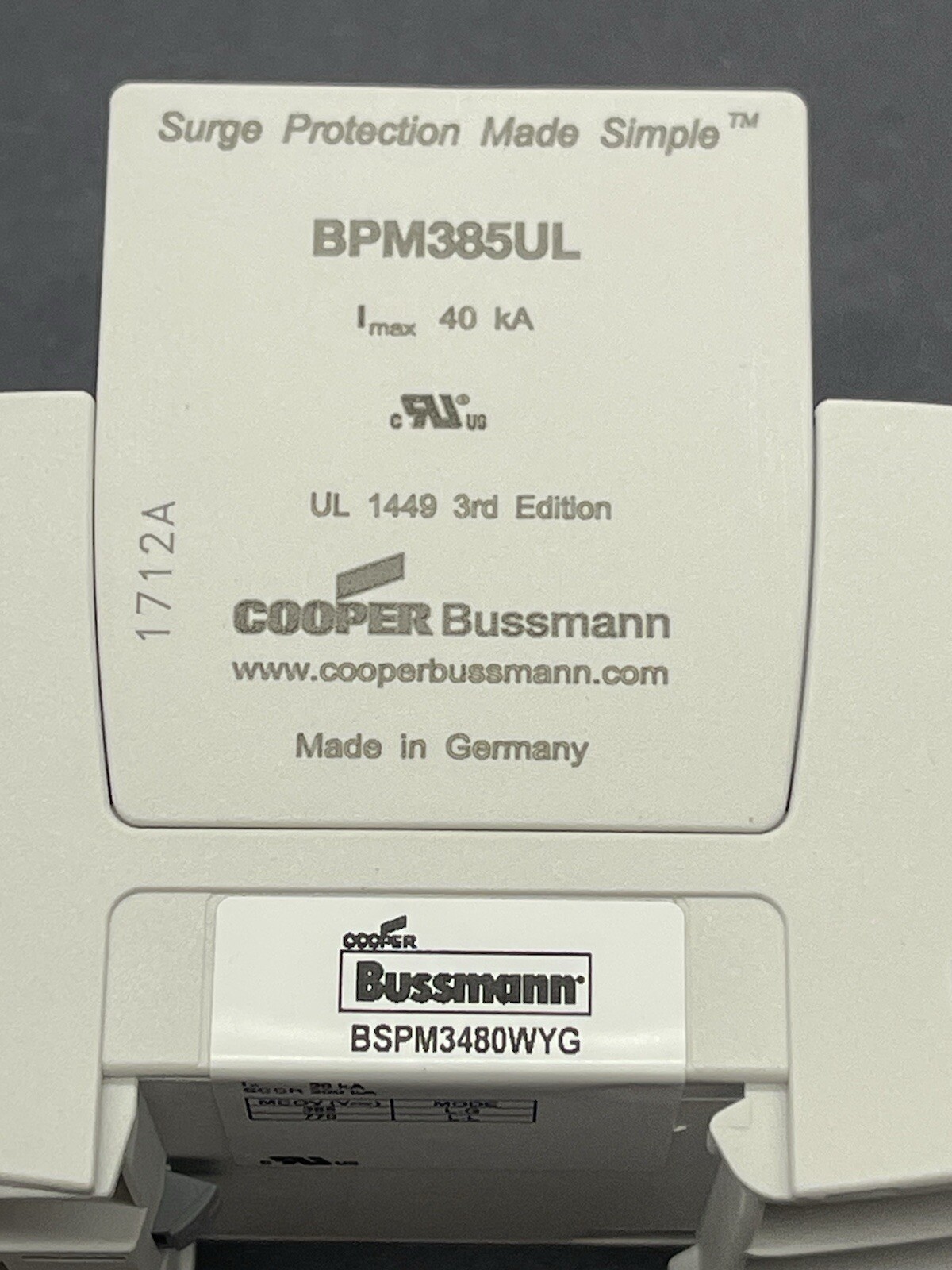 Cooper Bussmann BSPM3480WYG Surge Arrester w/ 3 BPM385UL modules, US Seller, NEW