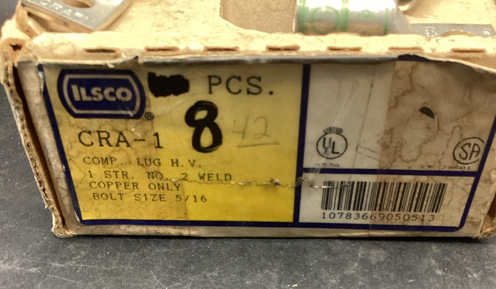Box Of 8 Ilsco CRA-1 Compression Lug No.2 Green 5/16 hole