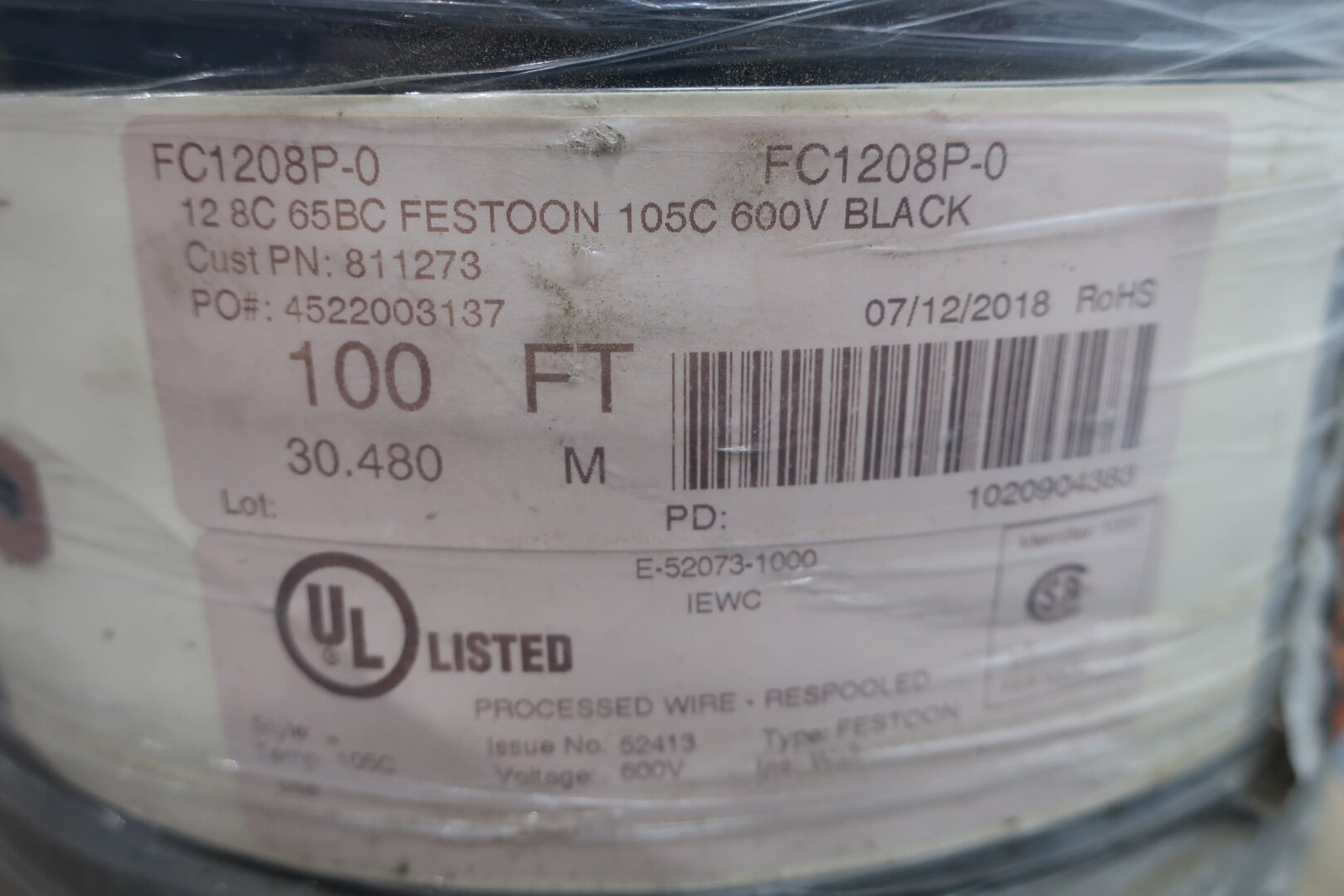 Festoon FC1208P-0 12 8c 65bc 105c Black Wire 100ft 600v-ac