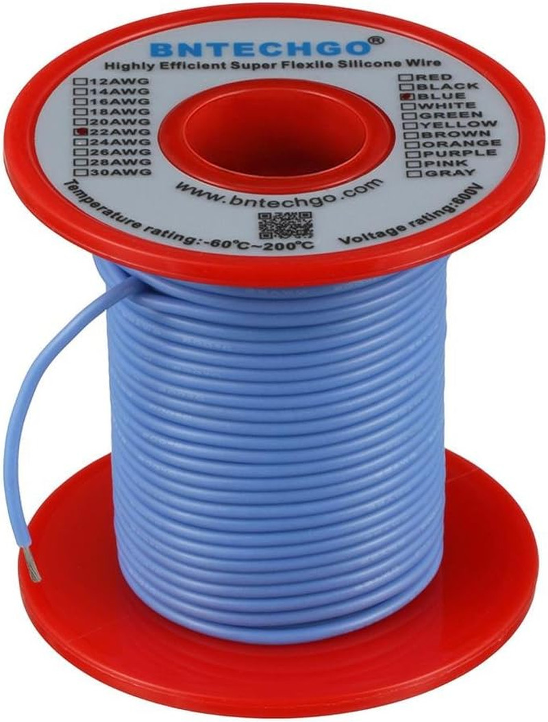22 Gauge Silicone Wire Spool 100 Ft Blue Flexible 22 AWG Stranded Tinned Copper