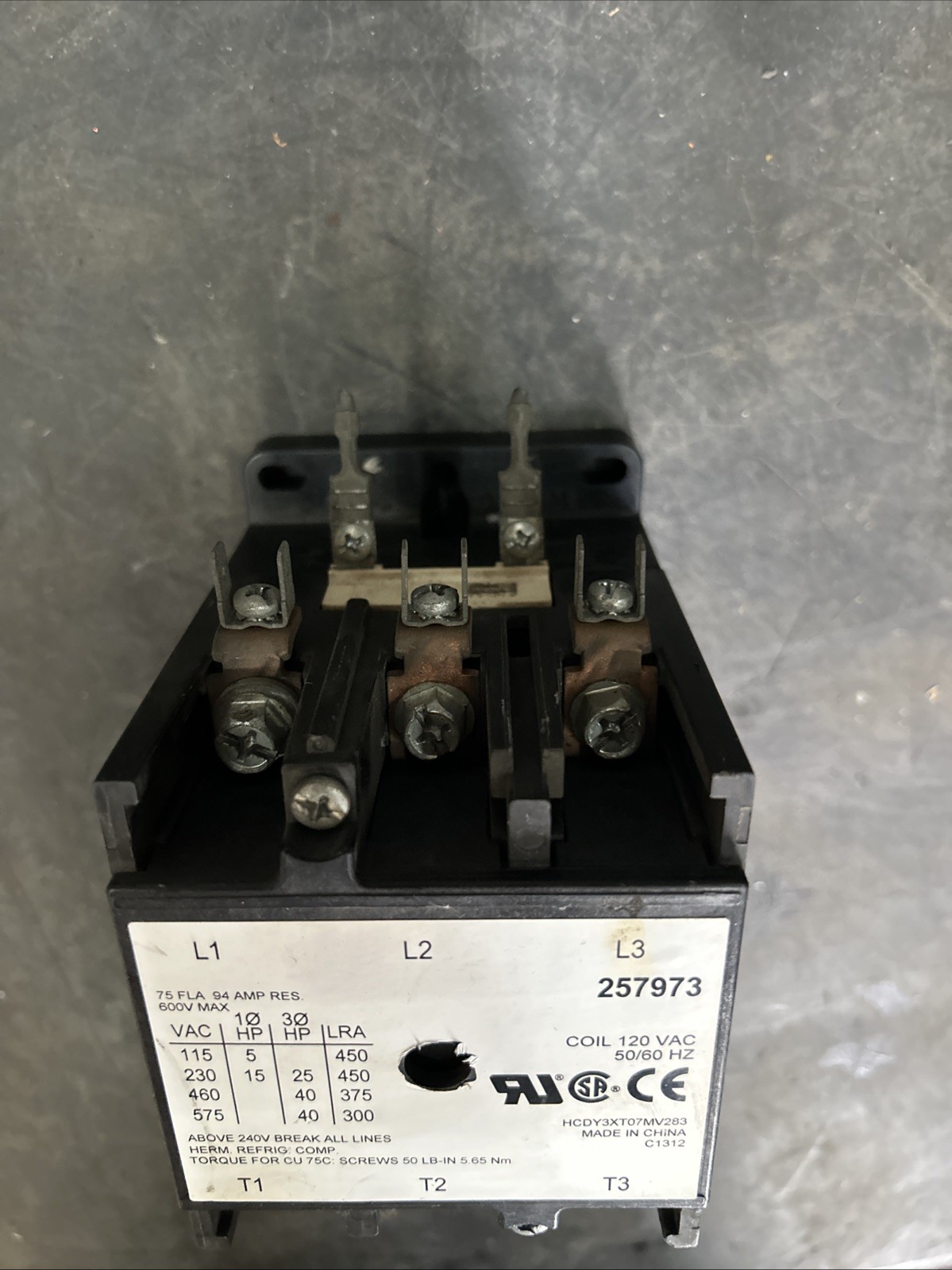 HARTLAND CONTROLS 3 POLE AC CONTACTOR CON-3/120/75. COIL 120VAC. HCDY3XT07 Mv283