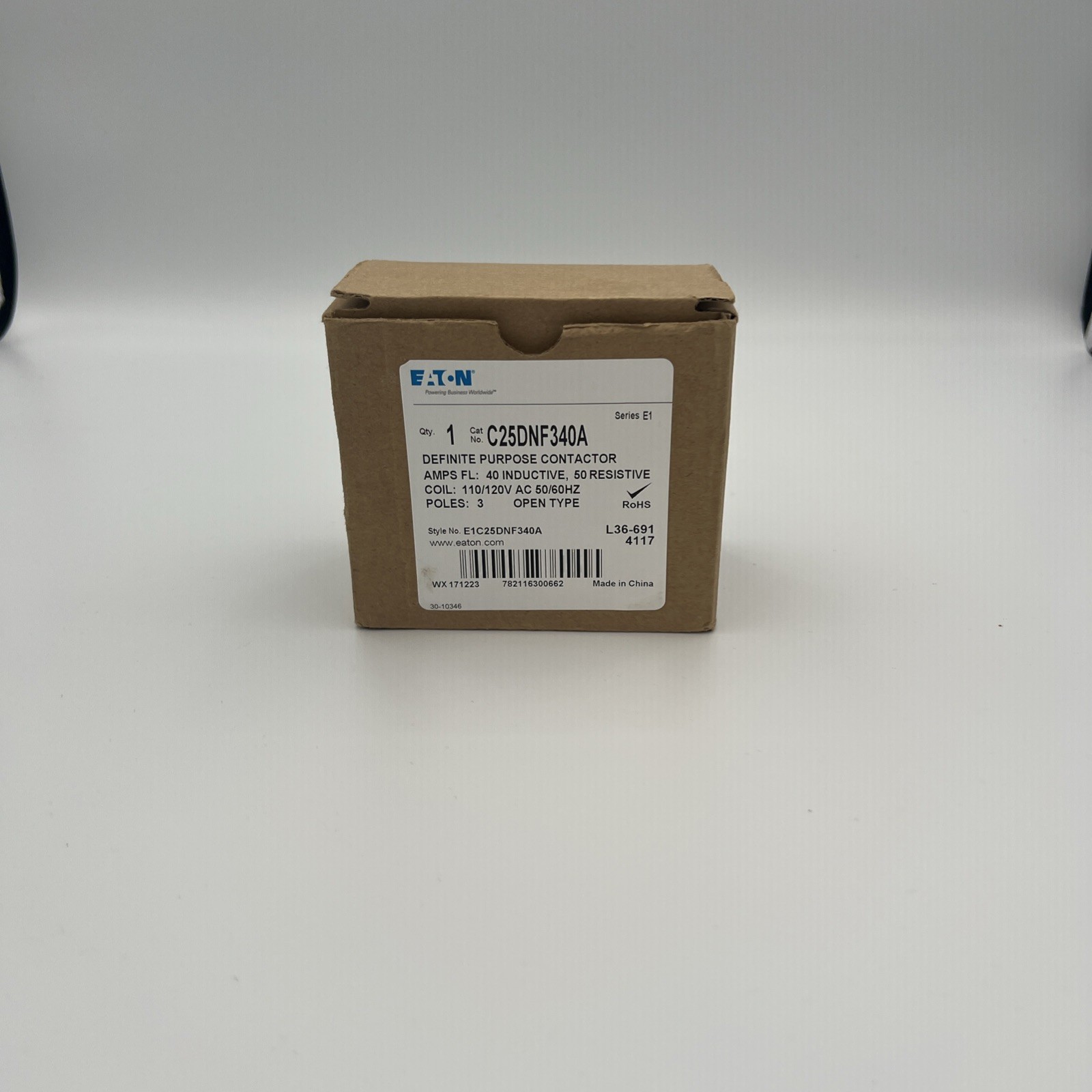 Eaton C25DNF340A 600V 40/60A Contactor 3P Quick Connect Terminals