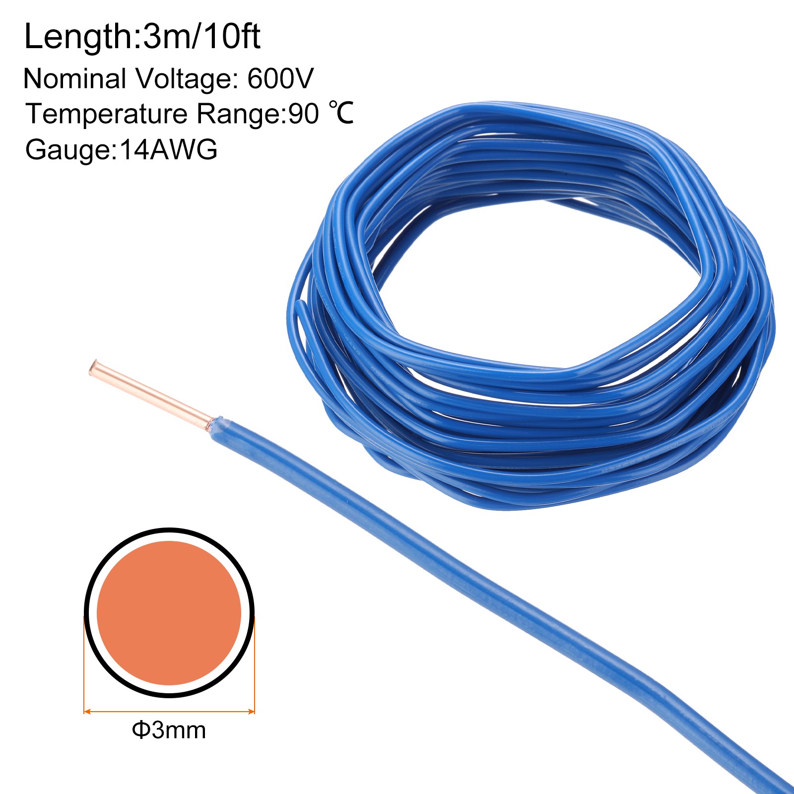 25 Feet Electrical Wire Insulated Solid Copper 12 AWG THHN Wire UL listed,Blue