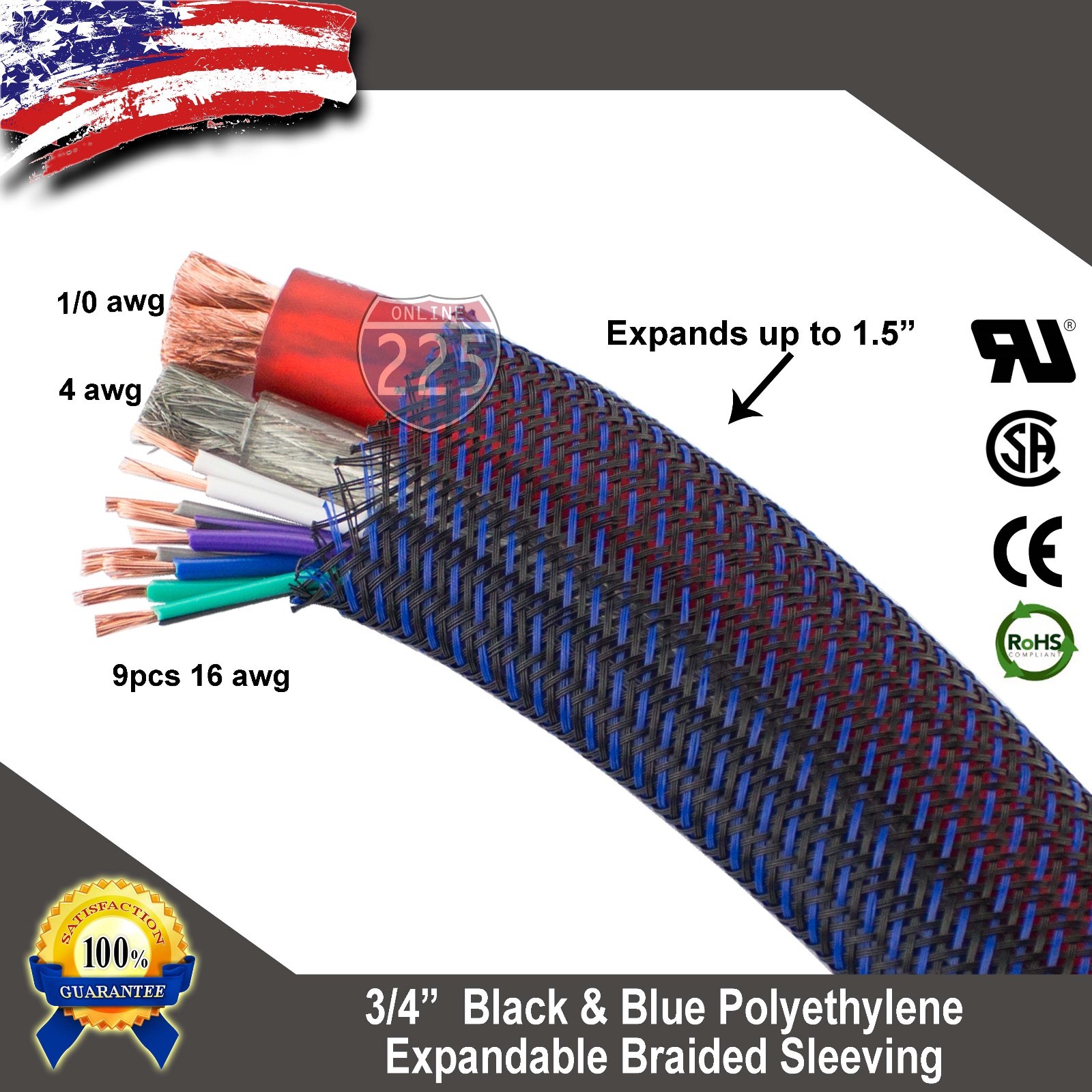 100 FT 3/4″ Black Blue Expandable Wire Sleeving Sheathing Braided Loom Tubing US