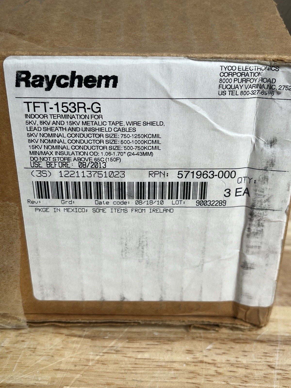 Raychem TFT-153R-G Indoor Termination – 5kV 8kV 15kV – Box Of 3 – New
