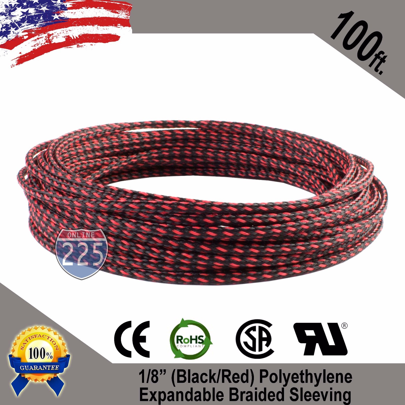 100 FT 1/8″ Black Red Expandable Wire Sleeving Sheathing Braided Loom Tubing US