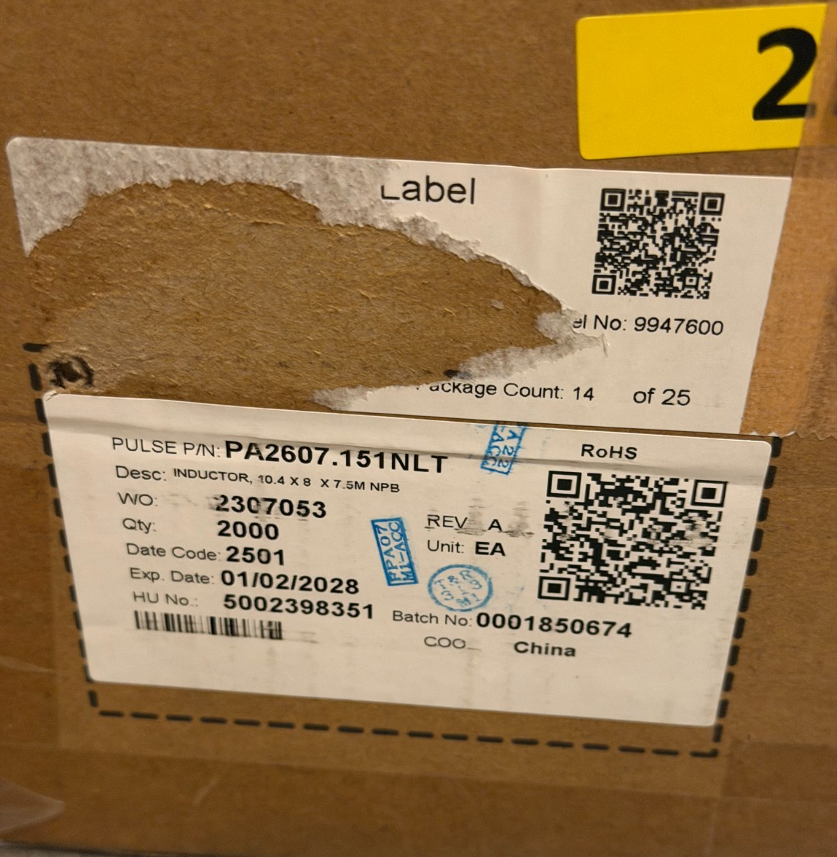 2000 pieces of Pulse Electronics PA2607.151NLT Inductor/Choke/Coil – New