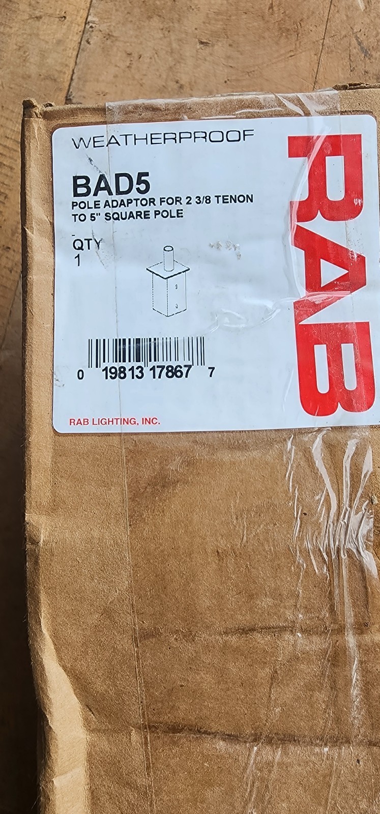 RAB BAD5 Weatherproof Pole Adaptor For 4″ Square Box New Open