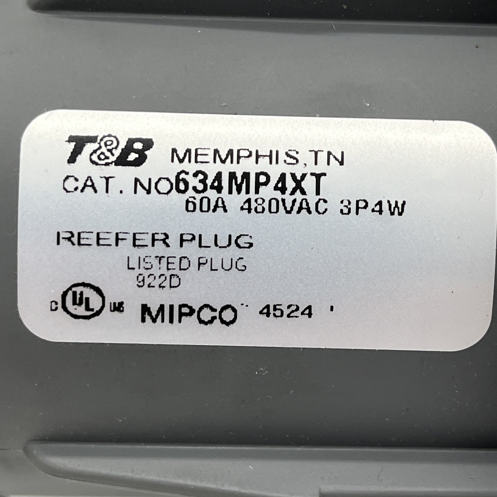ABB THOMAS & BETTS 634MP4XT Reefer Plug 60A 480VAC 3/4 I.D. Cable Bushing