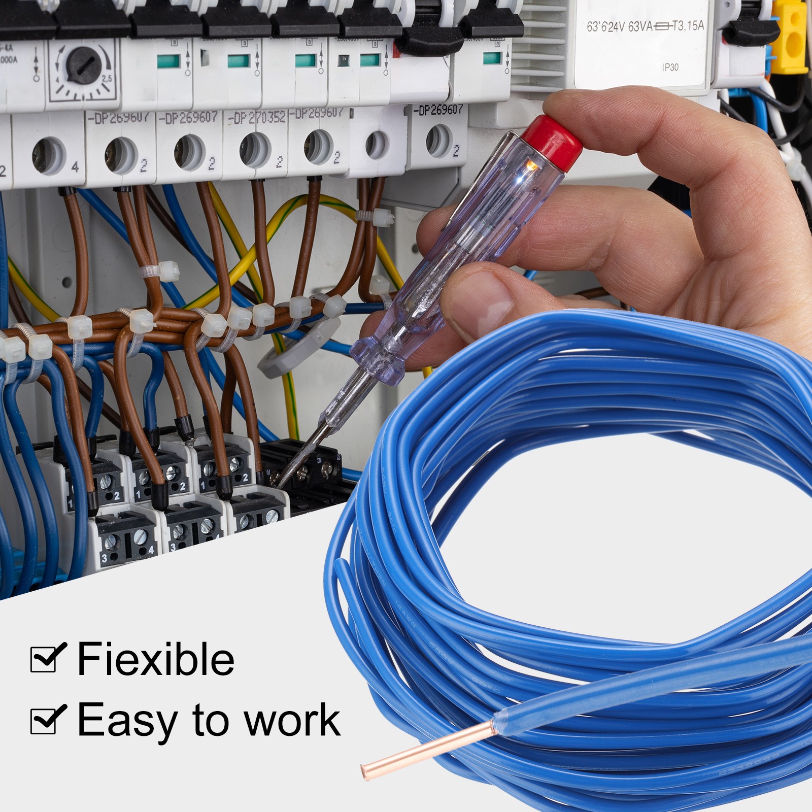 25 Feet Electrical Wire Insulated Solid Copper 12 AWG THHN Wire UL listed,Blue