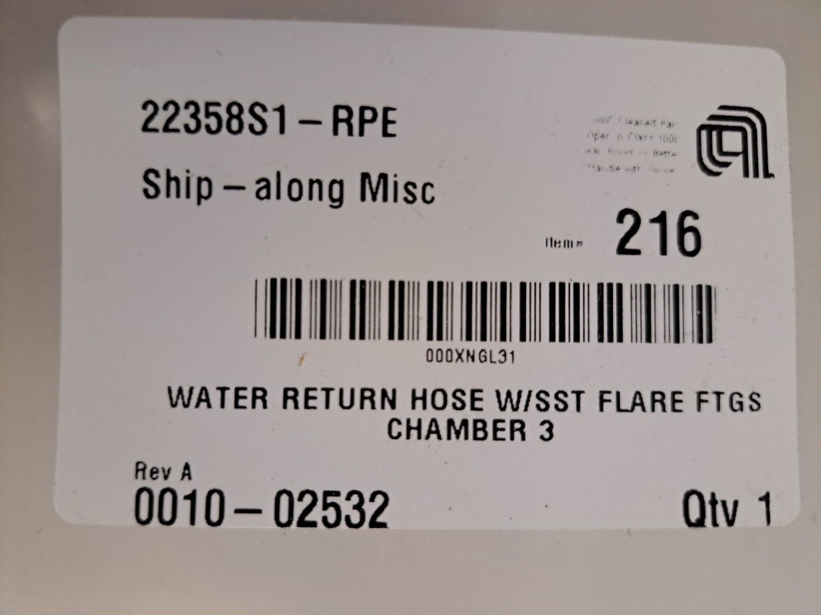 Applied Materials AMAT 0010-02532 Water Return Hose SST Flare Ftgs Chamber 3 New