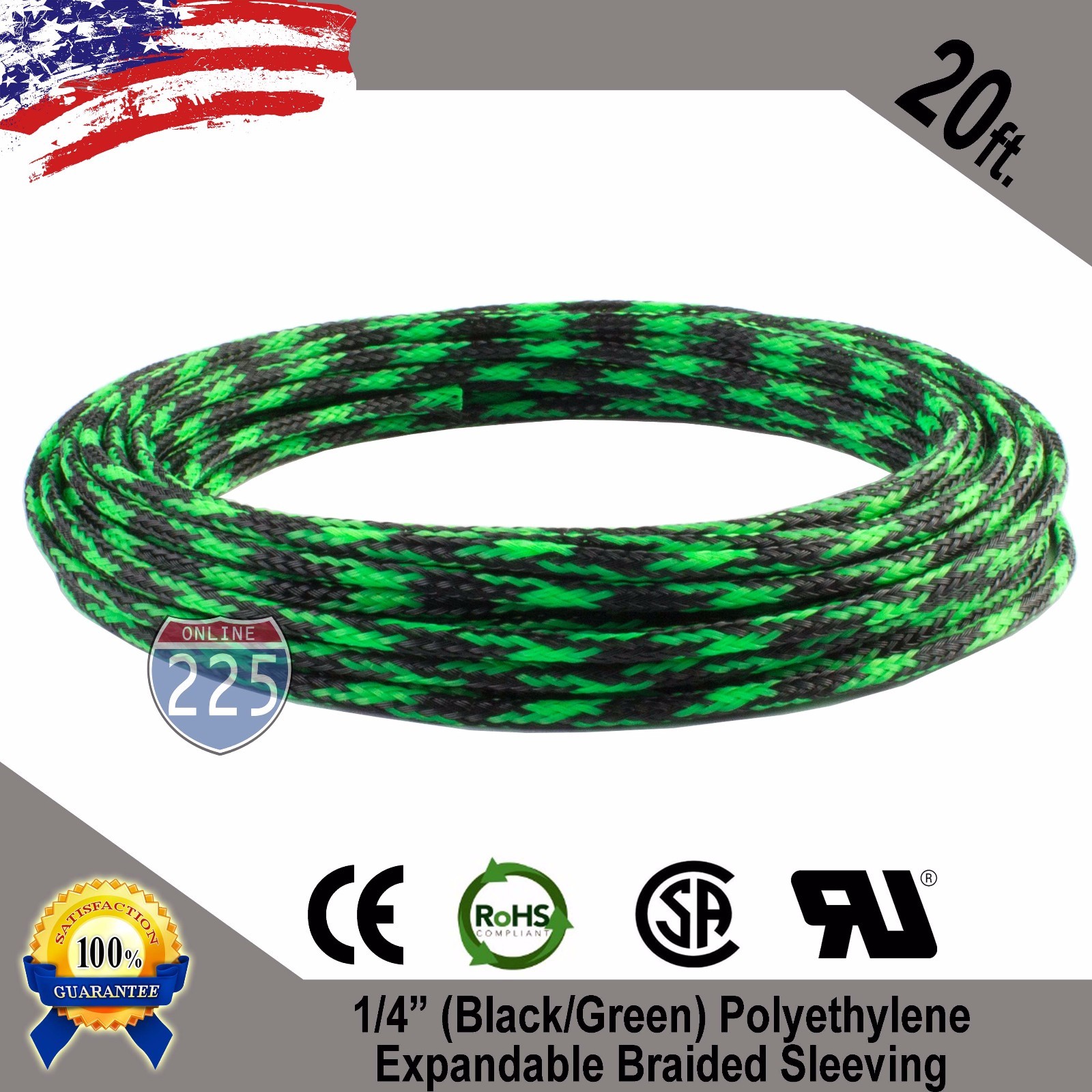 20 FT 1/4″ Black Green Expandable Wire Sleeving Sheathing Braided Loom Tubing US
